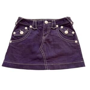 Burberry Blue Label Purple Denim Mini Skirt White Hardware Size 24
